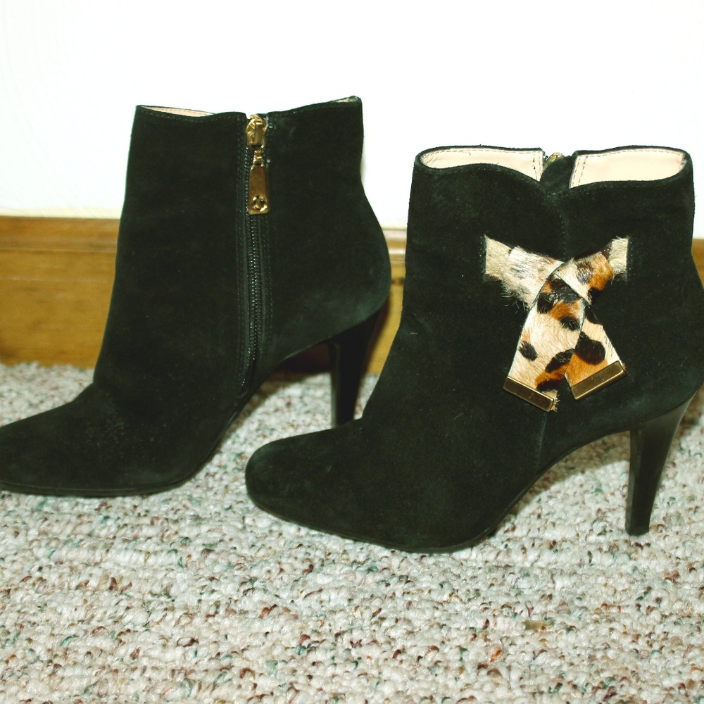Talbots Black Suede High Heel Boot with Bow